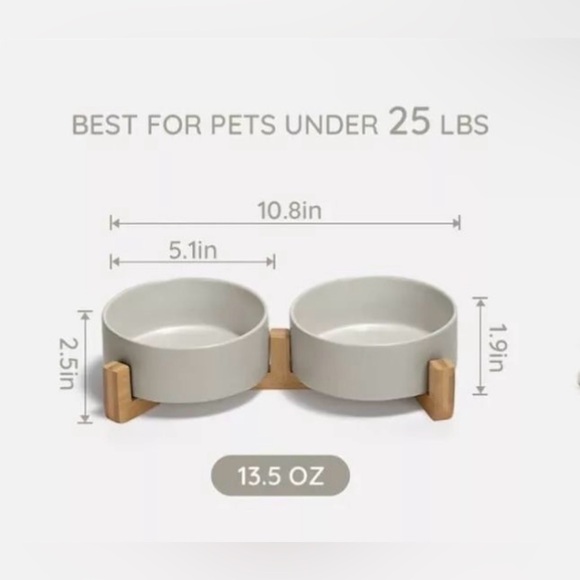SPUNKYJUNKY Ceramic Dog and Cat Bowl with Wood Stand Non-Slip Matte Glaze Weight - Picture 3 of 4